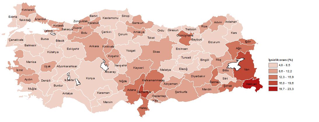  Karadeniz Bölgesi İşsizlik Oranları Sinop’ta düşük, Gümüşhane’de çok